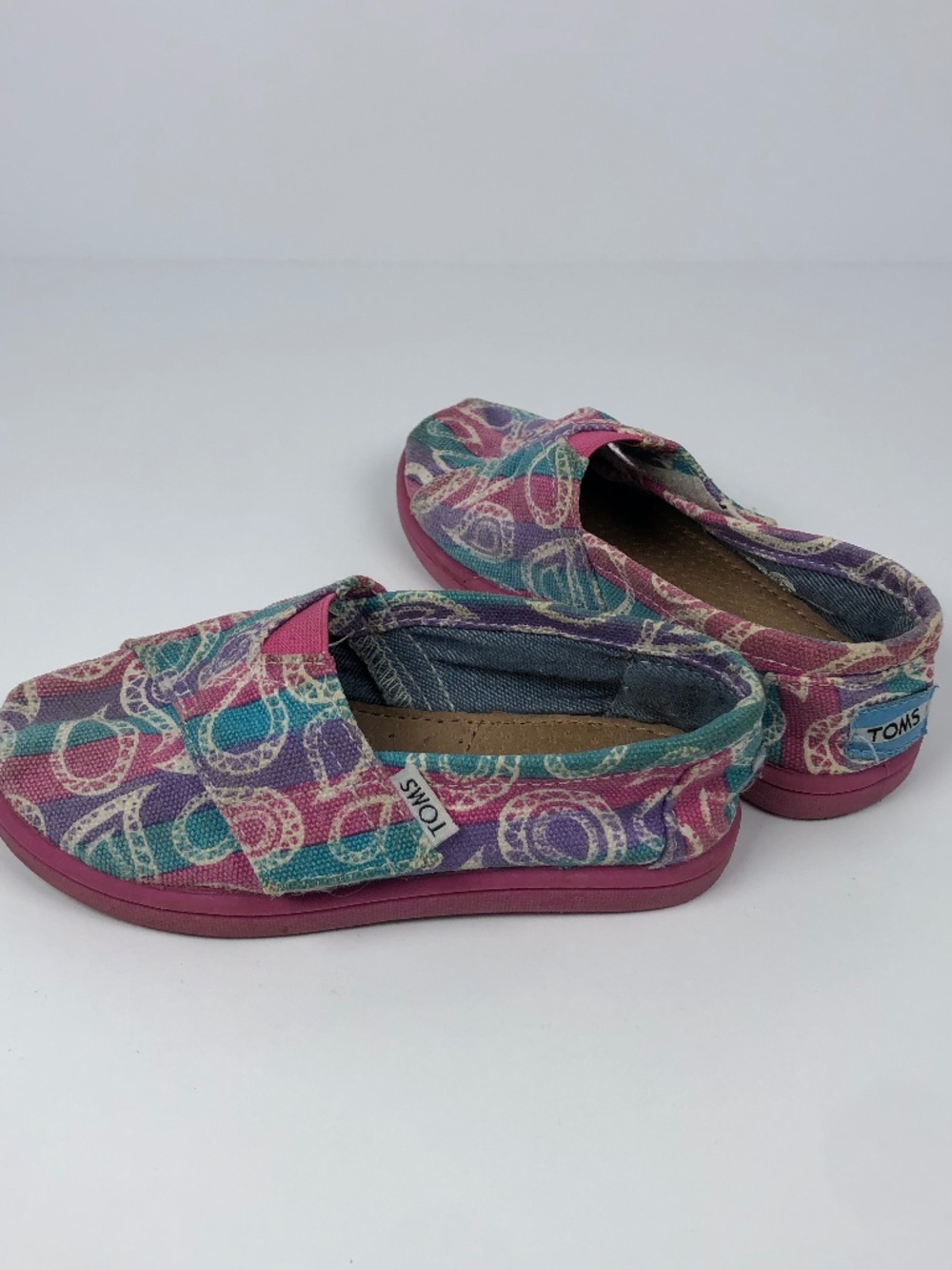 TOMS Paisley Canvas Hook & Loop Shoes T8 Girls Pink Purple Teal